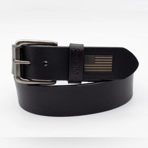Devil-Dog Dungarees Classic Black Leather Belt with 🇺🇸 Flag Accent